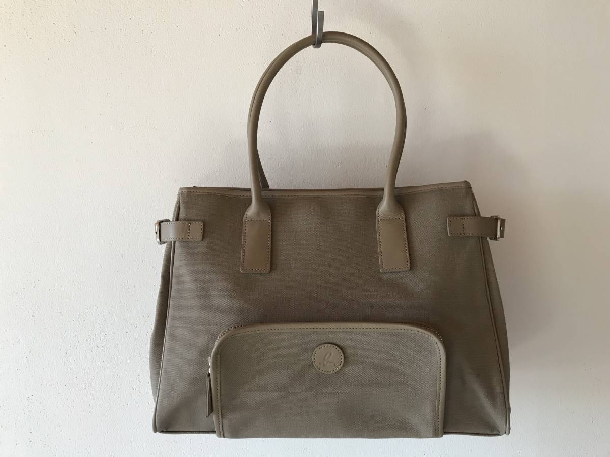美品◎agnes.b VOYAGE アニエス・ベー コットン×レザーハンドバッグ 