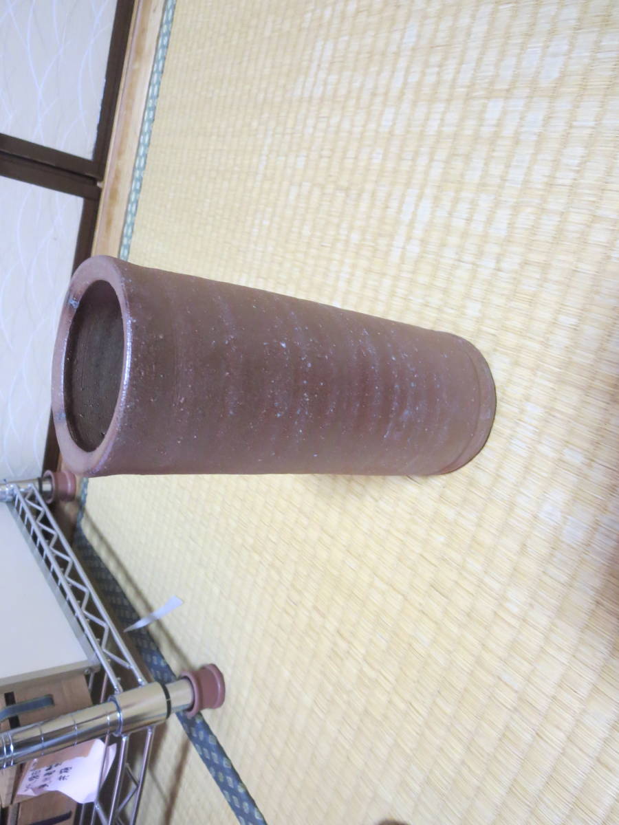 人間国宝藤原雄・備前筒花生(花瓶)・共箱・高さ21.2cm 人間国宝