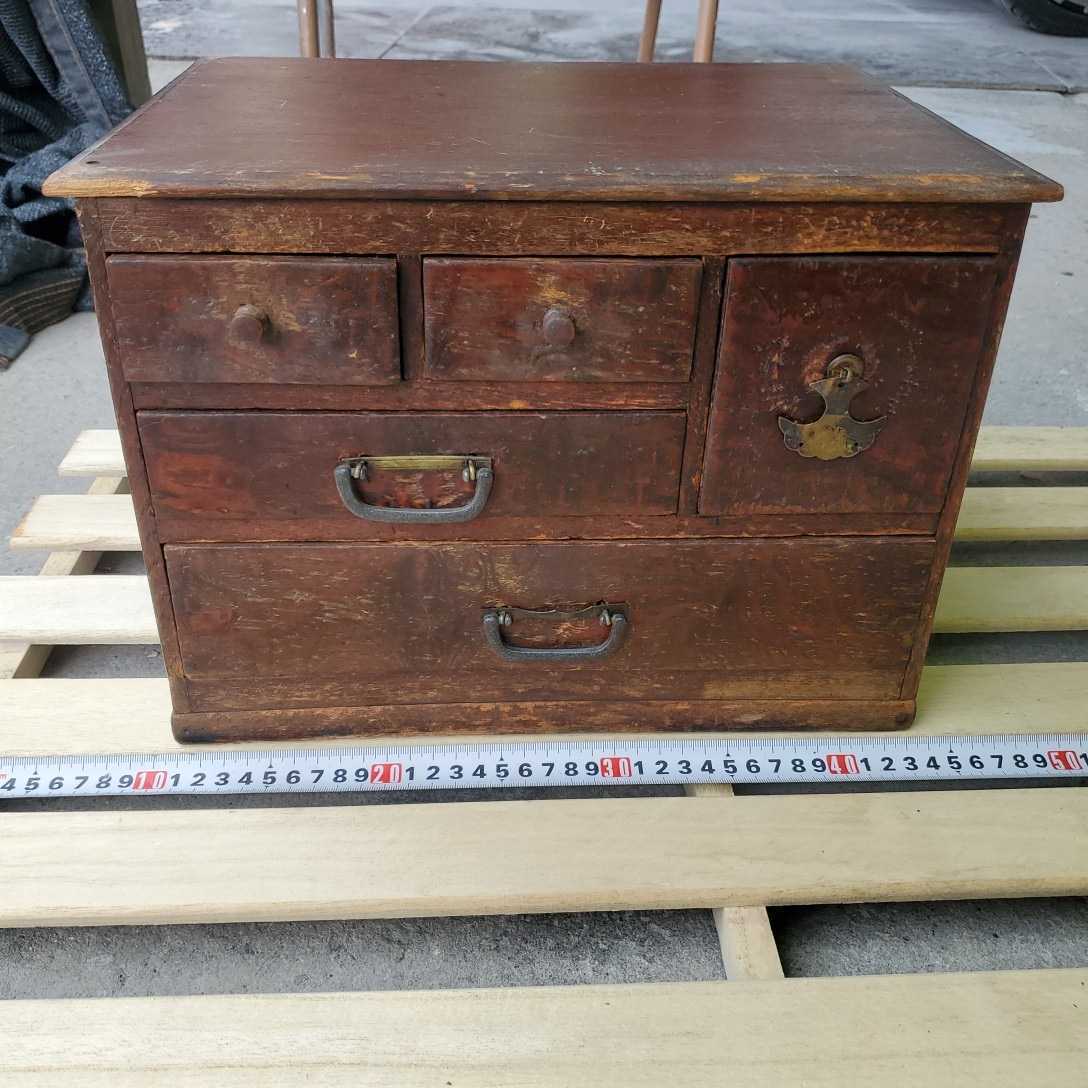昭和レトロ】木製 裁縫箱 小物入れ 小引き出し 木箱 道具箱 小道具 3段