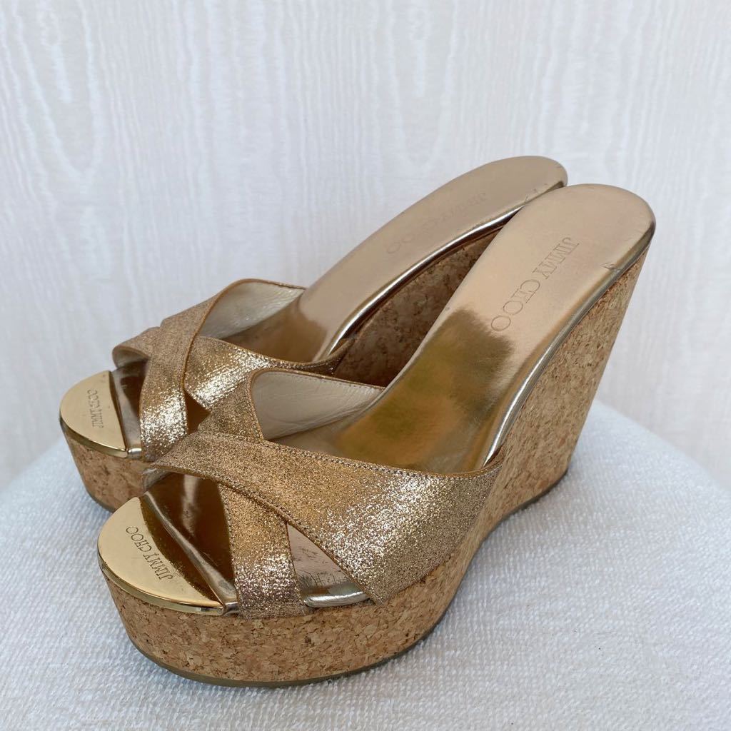 JIMMY CHOO レディース ウエッジソールサンダル　34 ゴールド系