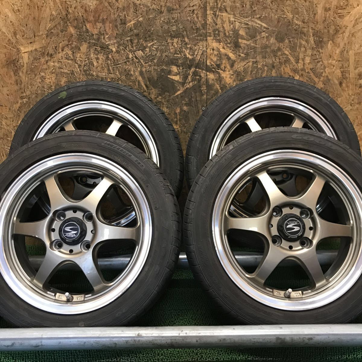 S-HOLD 14×5J 100/4H 165/55R14 国産極上バリ山タイヤ付き O-