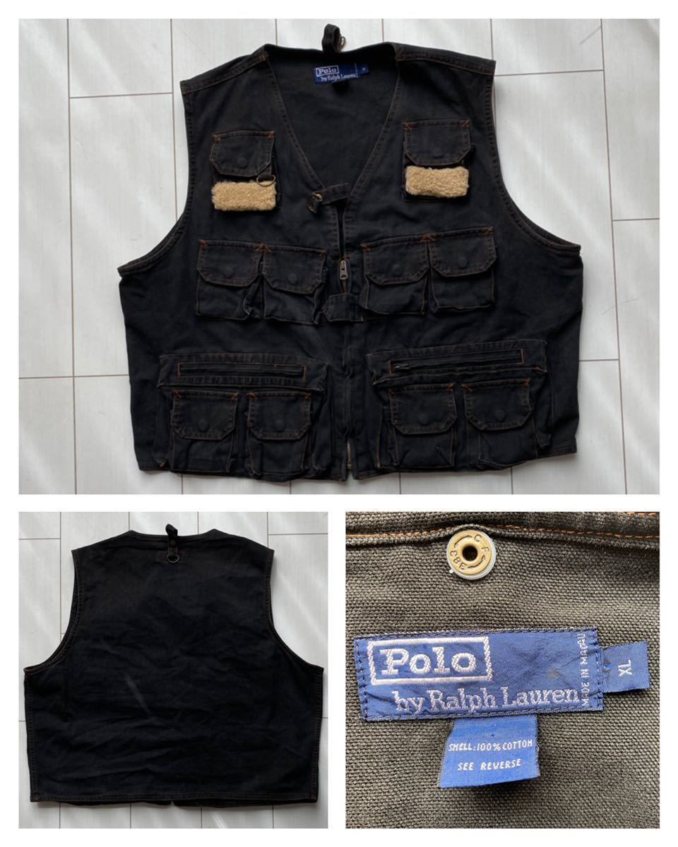 【全国無料，豊富な】 90s vintageビンテージ POLO ラルフローレン fishing hunting vest フィッシング ハンティング ベスト black ブラック 黒 XL(ジャンパー、ブルゾン)｜売買されたオークション情報、yahooの商品情報をアー 男性用