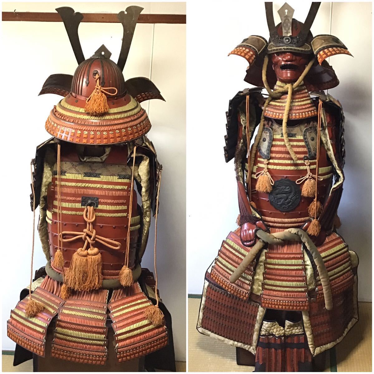 甲冑 等身大 箱入 鎧 面頬 大鎧 鎧兜 一式 戦国武将 武具 鎧櫃 侍 色々威丸胴具足 当世具足 三十六間筋星兜 龍紋鎧(甲冑(兜、鎧 ...