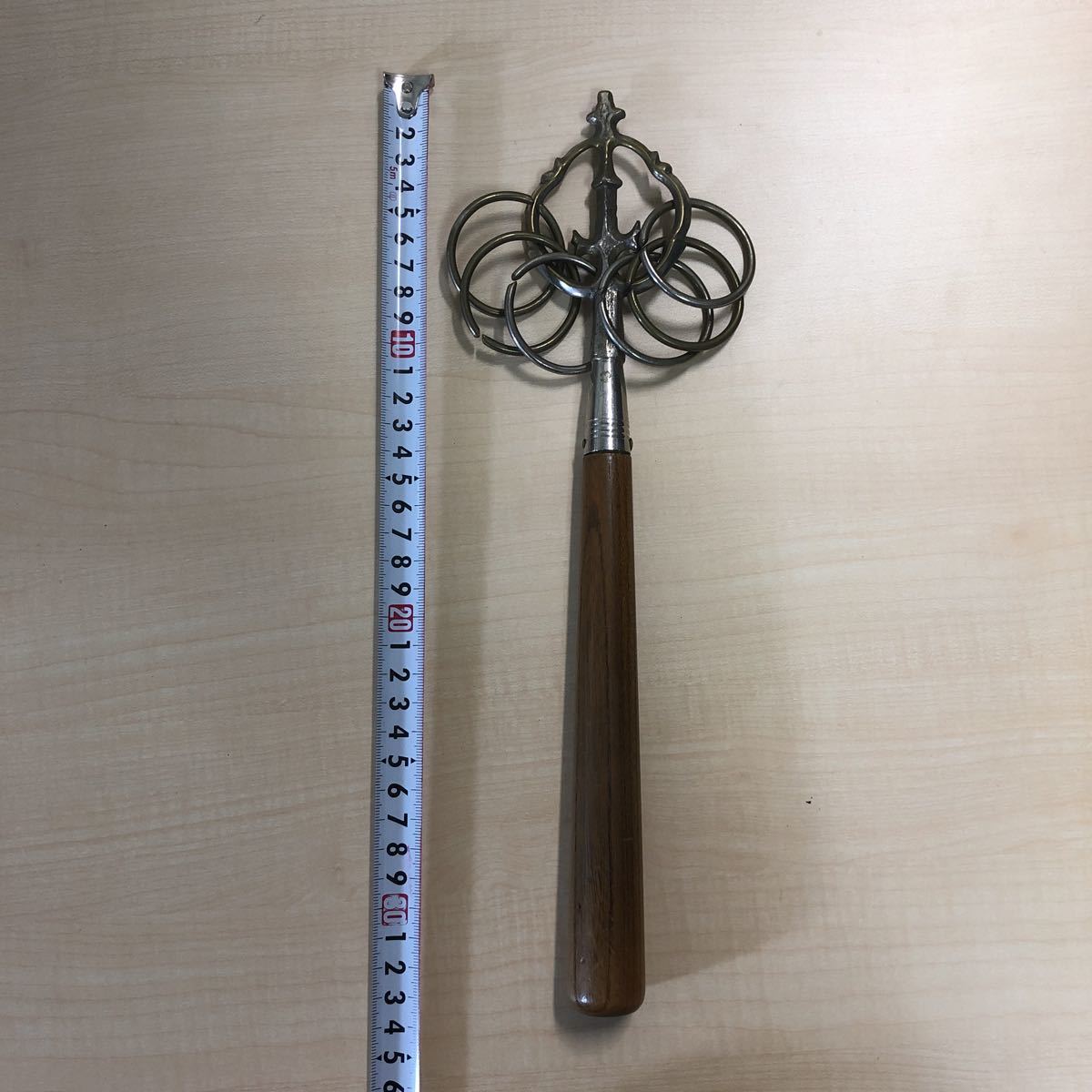 アンティーク 錫杖 仏具 六環 全長約33.5cm シャクシャク　i