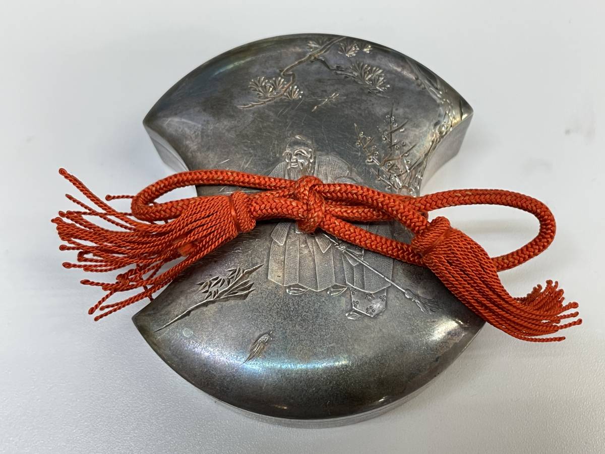 銀製　小物入れ 管5930〉【銀製品】純銀 刻印有 三越製 小物入れ 楊枝入 ボンボニエール 約