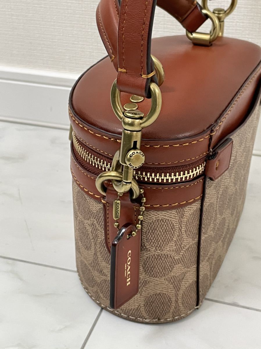 美品COACH コーチ バニティバッグ 2way シグネチャー ブラウン