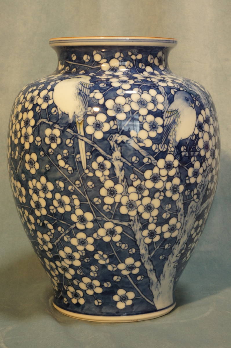 染付 花鳥図 輪花鉢 骨董品 瀬戸焼 染付 名工 舜淘窯 【河本礫亭】花鳥図 花瓶 - Yahoo