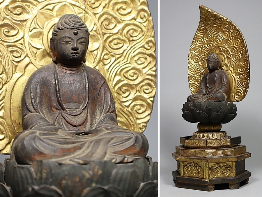 都涼音】仏教美術 時代木彫 寄木造 大日如来像 室町~江戸時代 うぶ品 