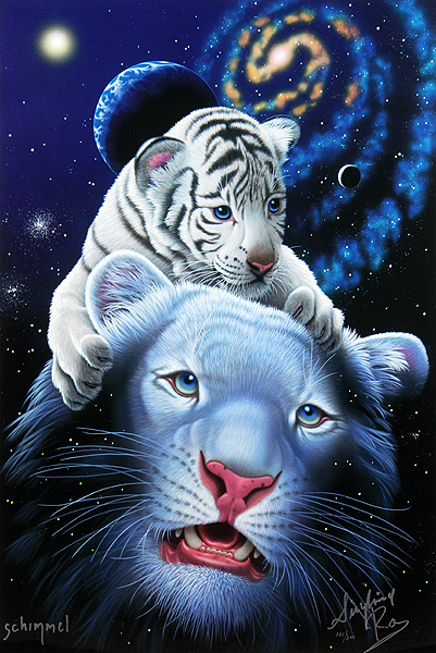 シムシメール　希少　White panther 絶滅危惧種 シム・シメール版画ホワイトレパード白豹 トラ動物宇宙地球 絵画