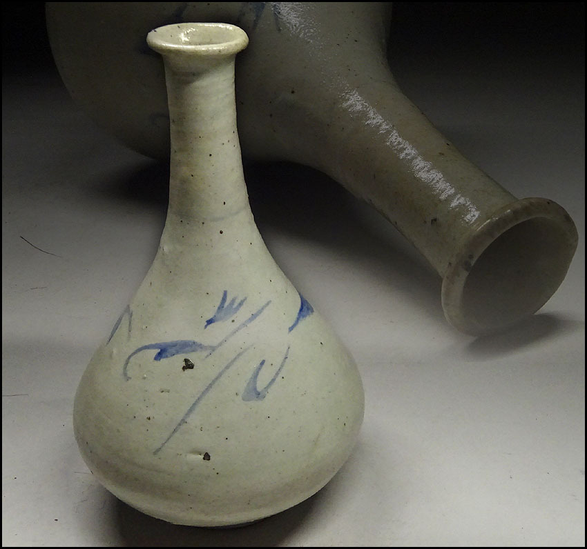 緑屋hc■ 時代物　李朝 染付　鶴首徳利 花瓶　高約19cm　花器　i9kyo/9-9416/6-2#80