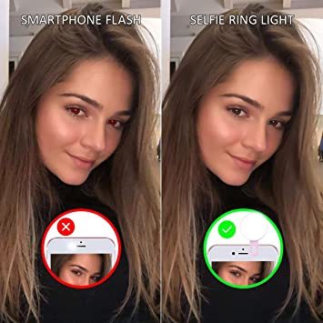 ピンク 自撮りライトUSAMS スマホledライト クリップ 携帯用 9段階のフラッシュ 7色 360度回転可能 写真 セルカラ_6