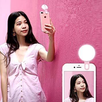 ピンク 自撮りライトUSAMS スマホledライト クリップ 携帯用 9段階のフラッシュ 7色 360度回転可能 写真 セルカラ_9