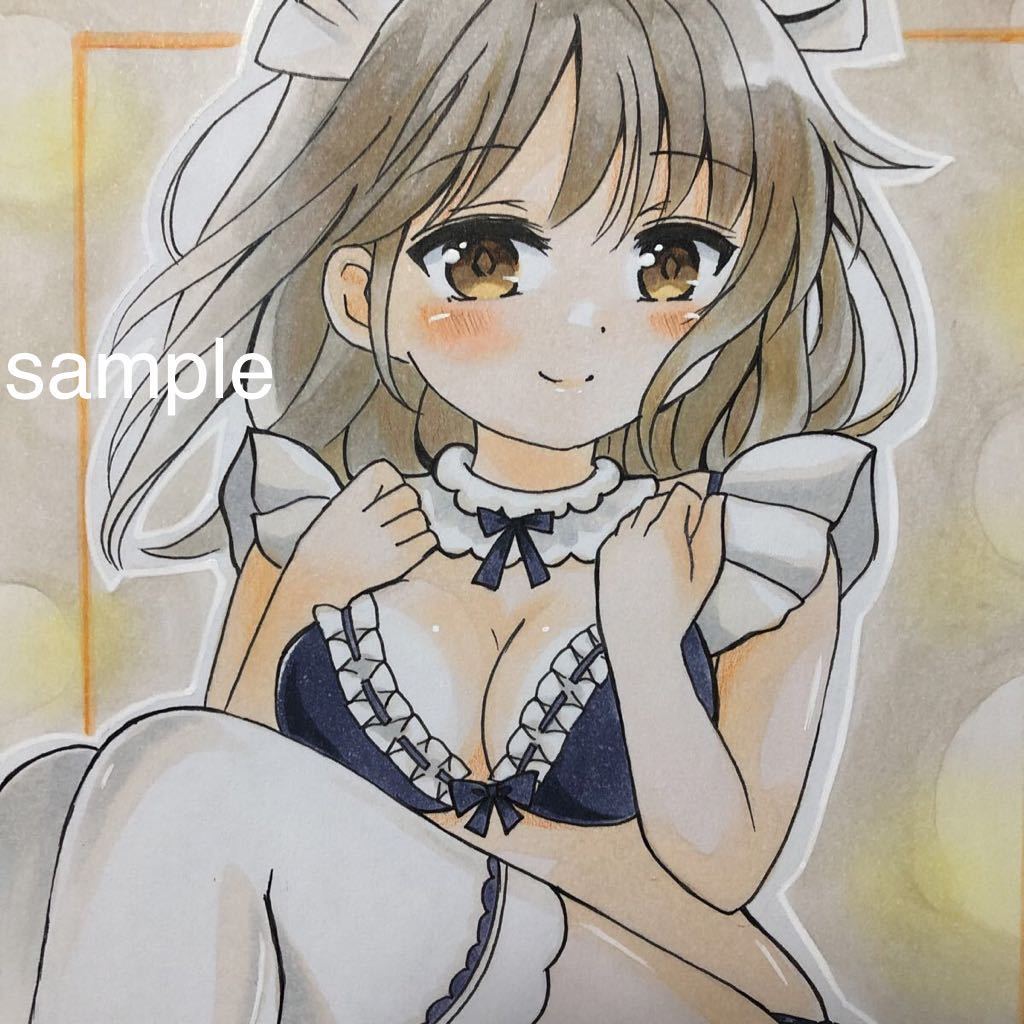 オリジナル 手描きイラスト 色紙 水着メイドさん オリジナルイラスト《水着メイド》(手描きイラスト)｜売買された