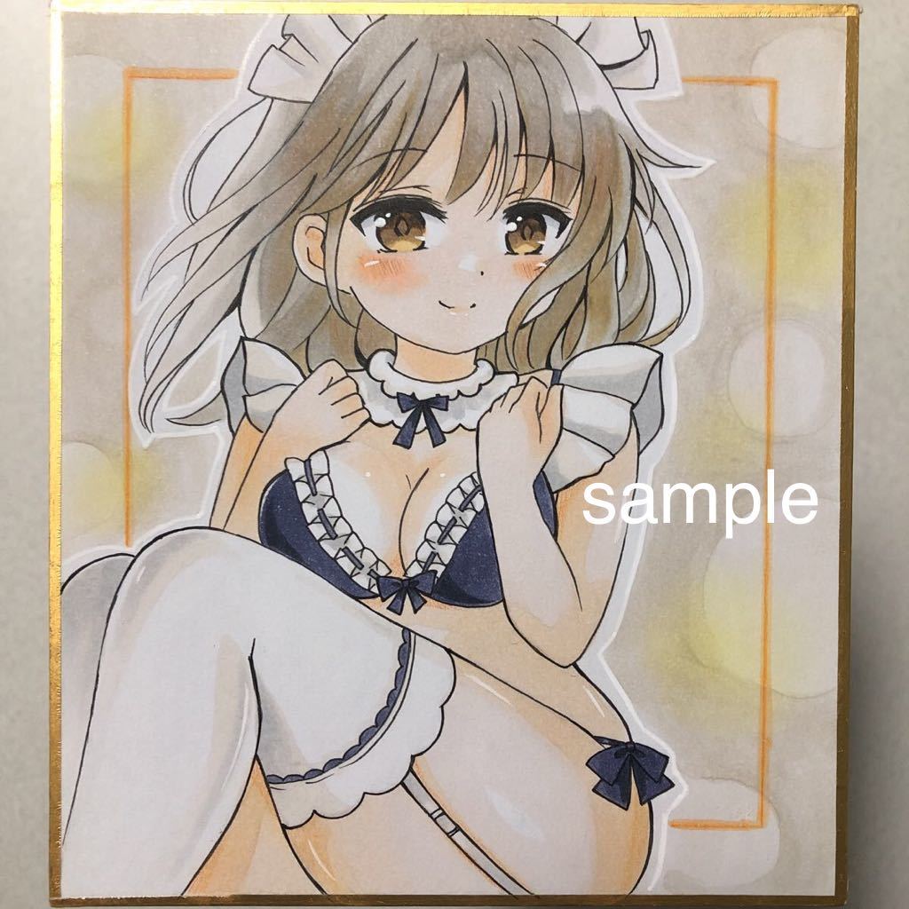 オリジナル 手描きイラスト 色紙 水着メイドさん オリジナルイラスト《水着メイド》(手描きイラスト)｜売買された