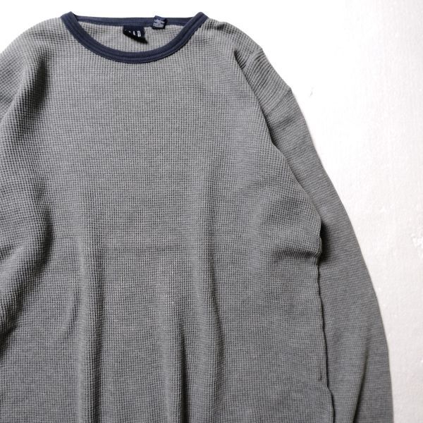 90's オールドギャップ GAP 2トーン コットン サーマル Tシャツ 長袖 (S) 灰×紺 無地 ロンT ロングスリーブ 90年代 旧タグ オールド