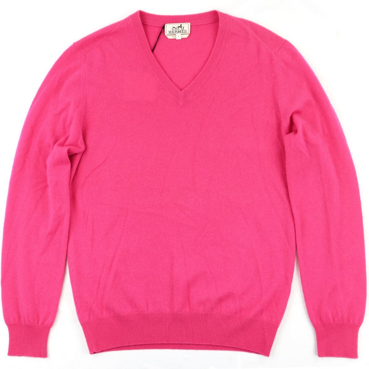 エルメス PULL COL カシミヤ Vネックニットセーター メンズ ピンク S 