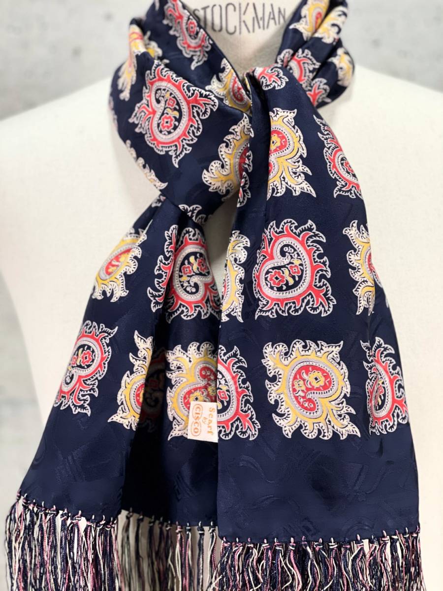 ペイズリー プリント/50s レーヨン ストール CISCO ブルー☆x