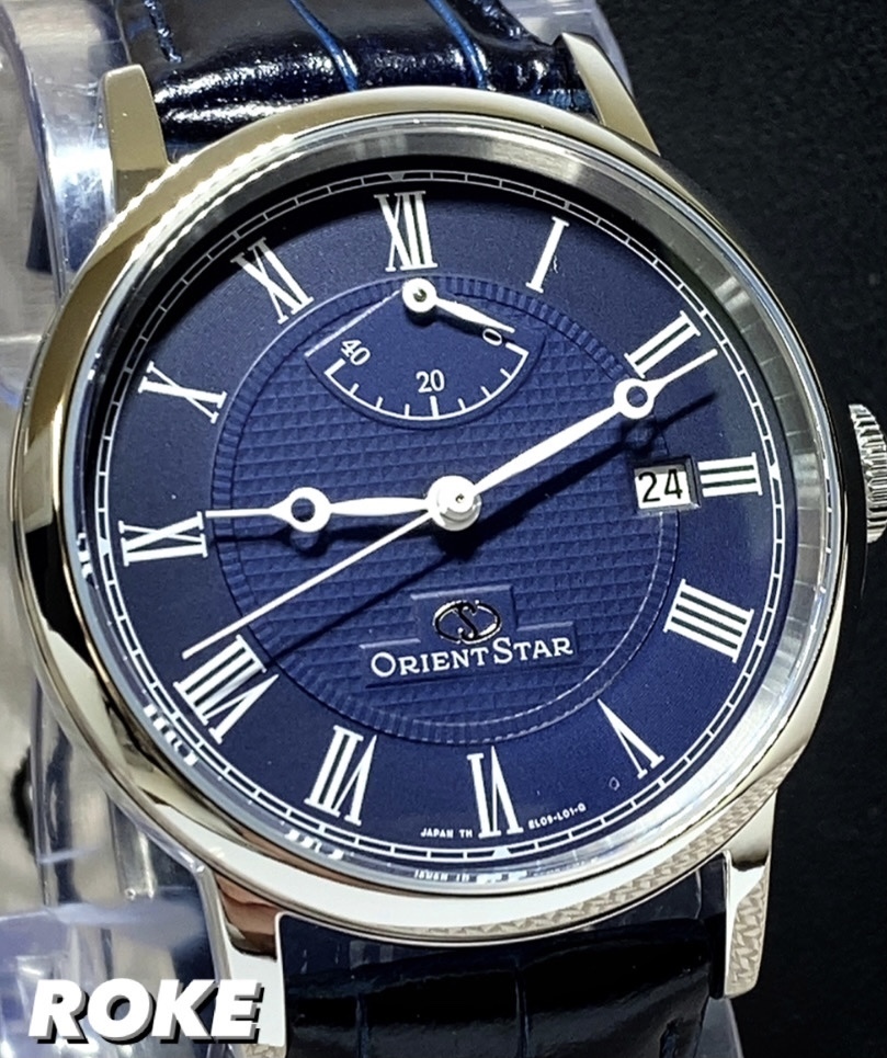 新品 ORIENT オリエント ORIENT STAR オリエントスター 正規品 腕時計 アンティーク腕時計 自動巻き パワーリザーブ ネイビー レザーベルト