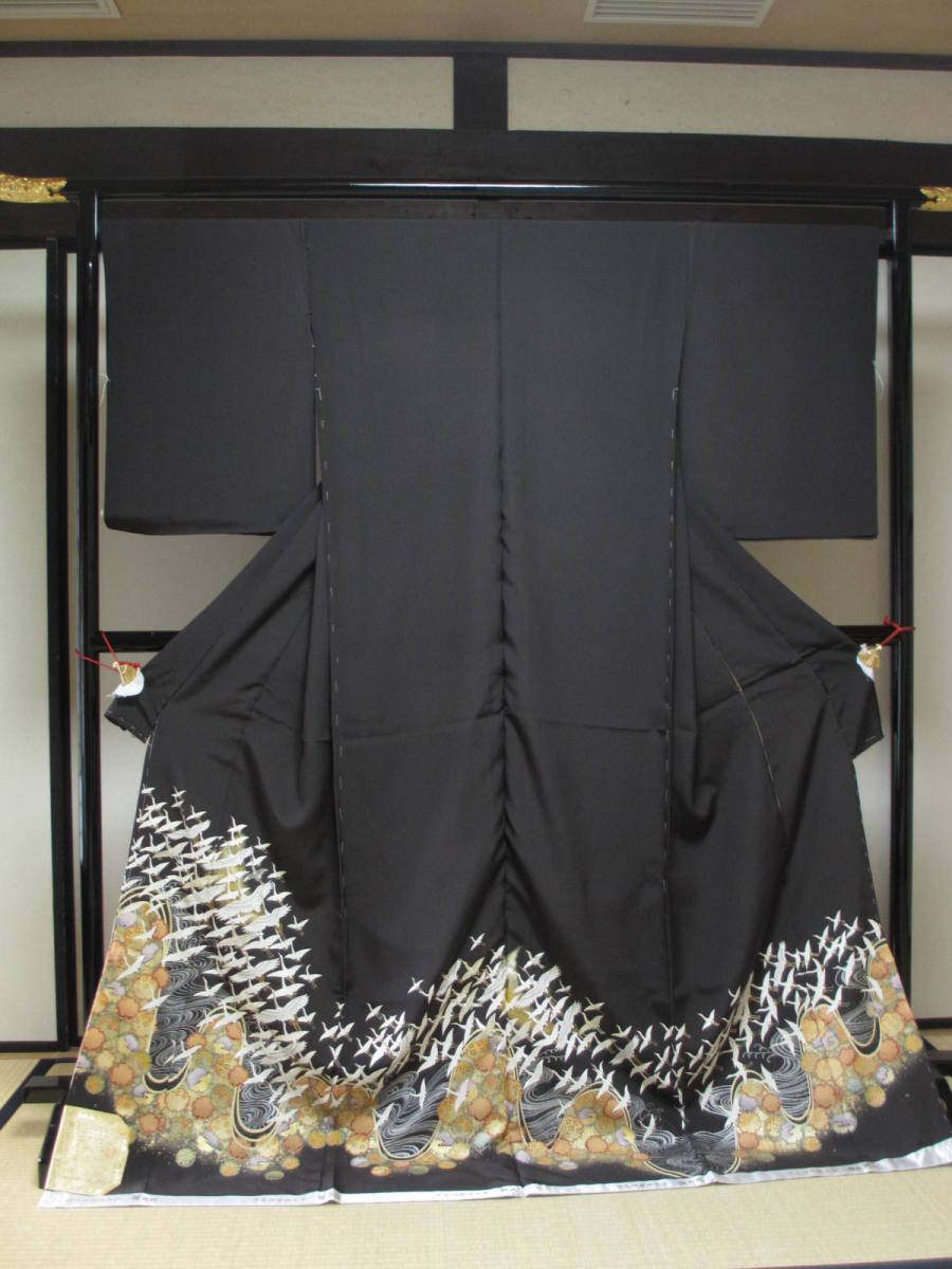 Ⅰ0006　激安★謝恩 京友禅競技大会 優秀賞 色留 雪輪・鶴柄 こげ茶色系 展示品 絹100% 未仕立て品 