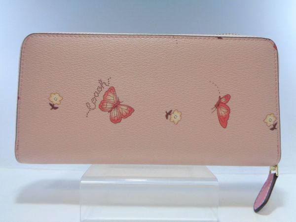 本体のみ　コーチ　　長財布　ピンク　バタフライ COACH（コーチ） バタフライ プリント ラウンドファスナー 長財布