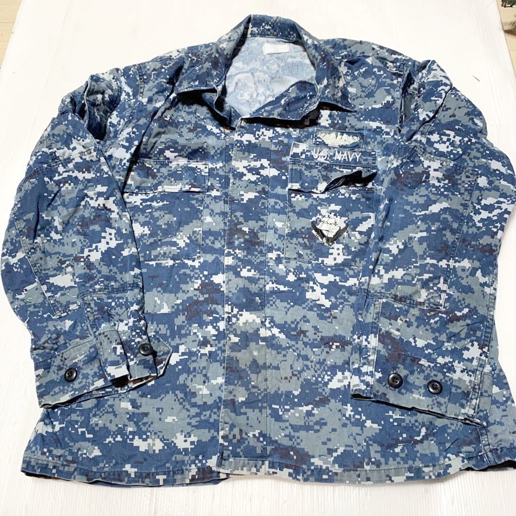 米軍放出品　USNS ネイビーブルー デジタル迷彩 アメリカ海軍 製造中止 コンバットジャケット　L-R