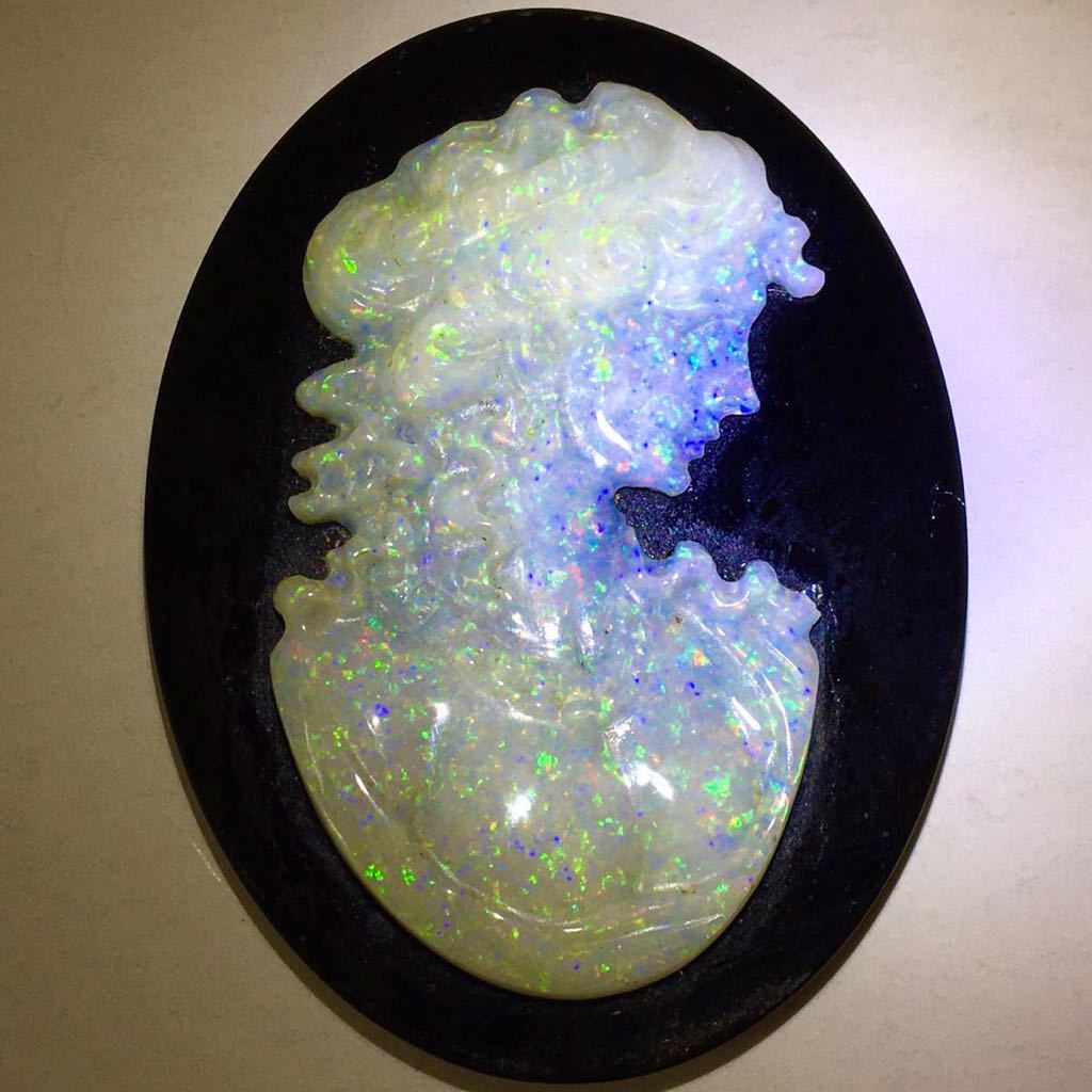 天然オパールカメオ38.122ct（7.6224g）］40.02×30.18mm ソーティング 
