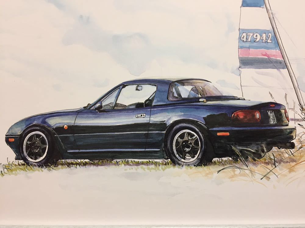 BOW イラスト ユーノス ロードスター NA M2 1028 マツダ (EUNOS Roadster M2 1028 Mazda) 額付 カレンダーカット 車 絵 カーマガジン