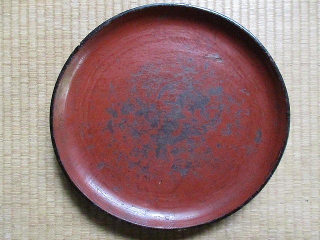 漆器 | 朱漆 丸盆 FG003 時代漆器 朱漆塗 如意頭透 骨董 盆 長
