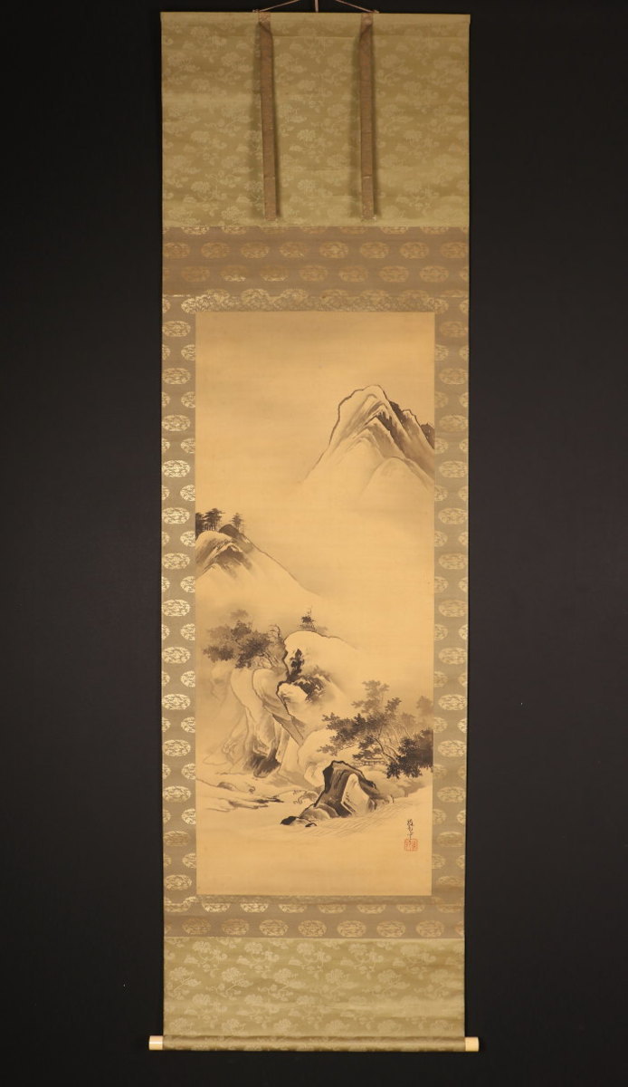 模写】【一灯】pt8635〈橋本雅邦〉美品 水墨山水図 明治画壇の巨擘 東京