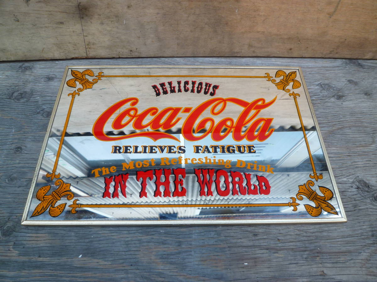M7828 ビンテージ 1980年代 Coca-Cola コカコーラ パブミラー 鏡 看板