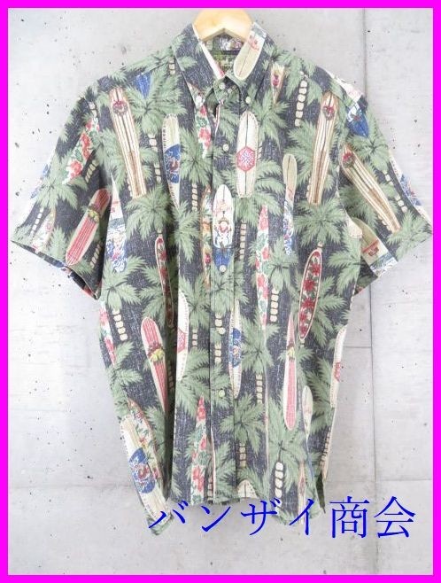 【送料300円可】6260b20◆美品です◆MELE KALIKIMAKA◆reyn spooner レインスプーナー ロングボード柄 半袖アロハシャツ M/ハワイアン
