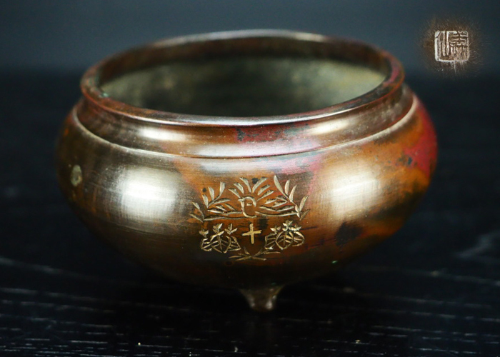 汲古 造 天寿斎蘇生鉄筆 純錫製 茶人山水図 四方式 茶壷 共箱 】 煎茶