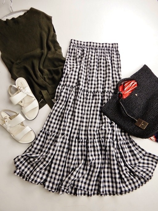 イエナ IENA 大人可愛いギンガムチェックマキシ丈ロング丈ティアード  