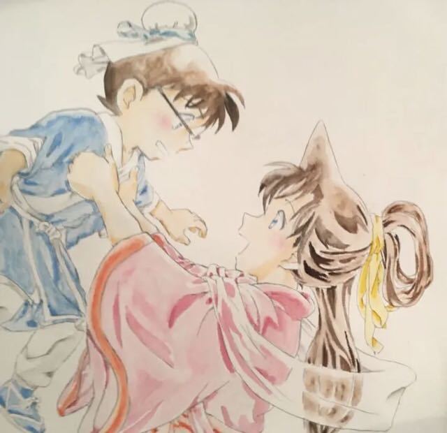 手描きイラスト 名探偵コナン 江戸川コナン 毛利蘭(手描きイラスト