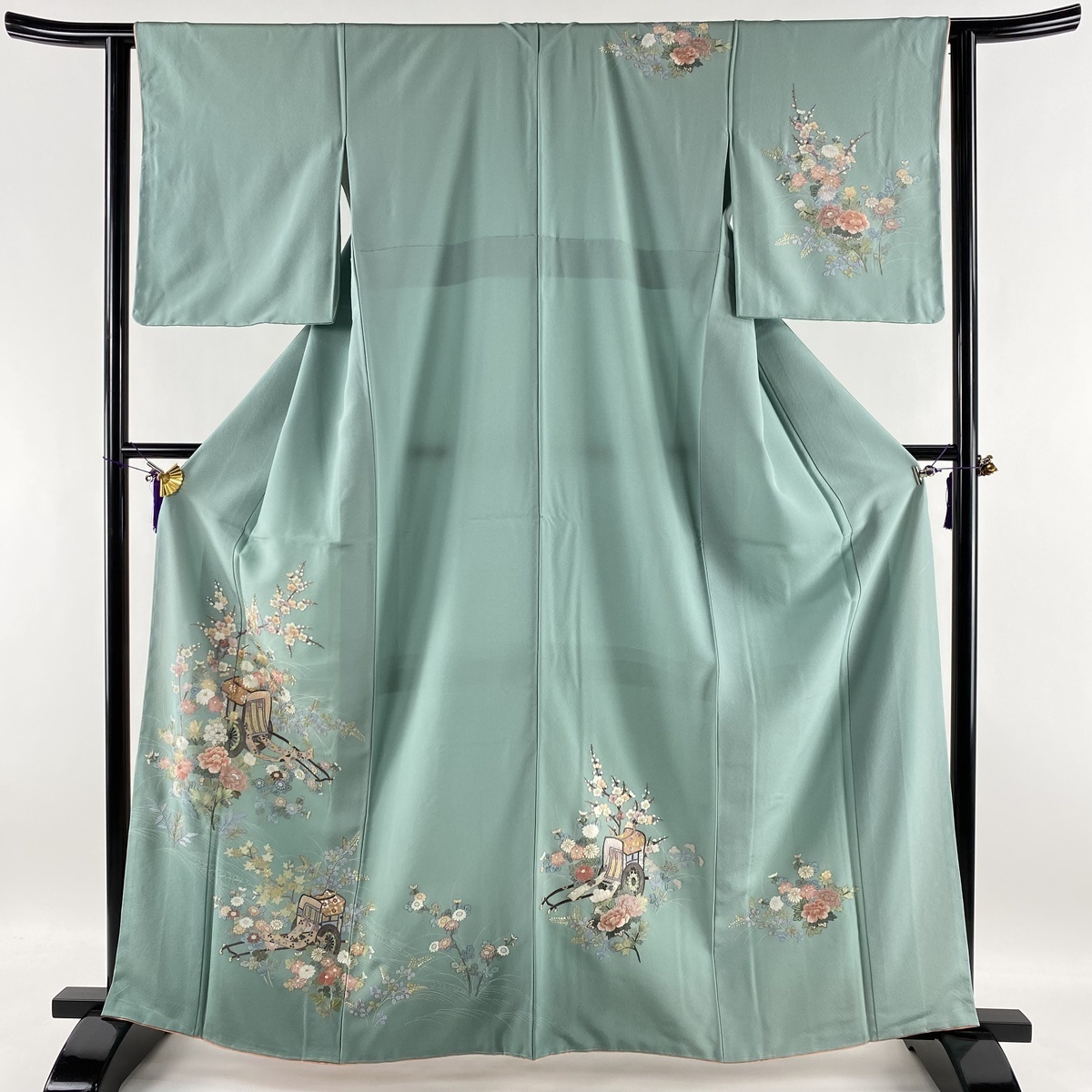 平和屋着物□訪問着 流水鴛鴦扇面草花文 金彩 逸品 ku3706 逸品 正絹 