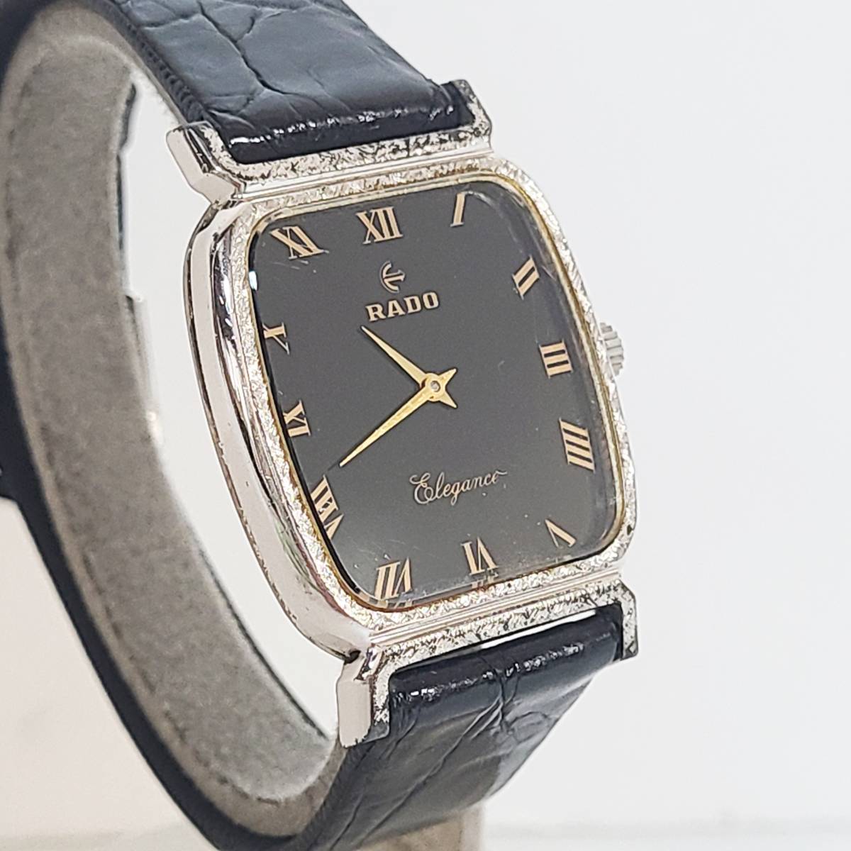 A】 RADO ELEGANCE ラドー エレガンス Ag925 シルバー 銀無垢 黒文字盤 