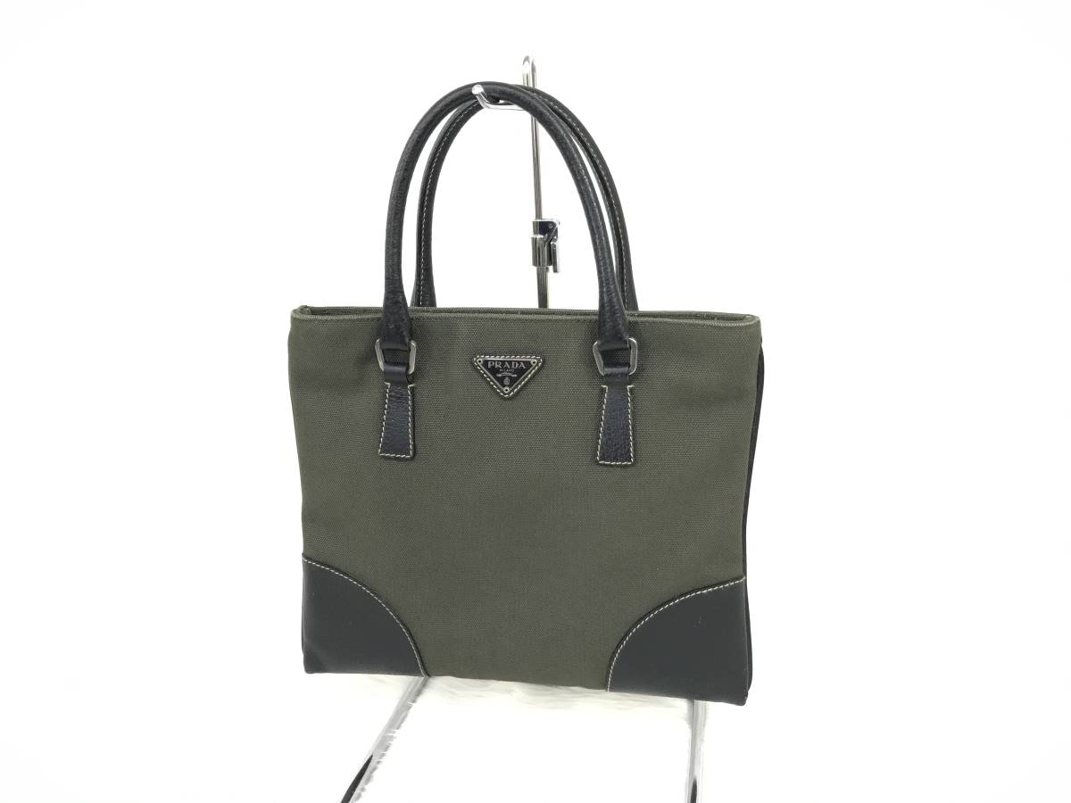 PRADA プラダ キャンバス×レザー トートバッグ