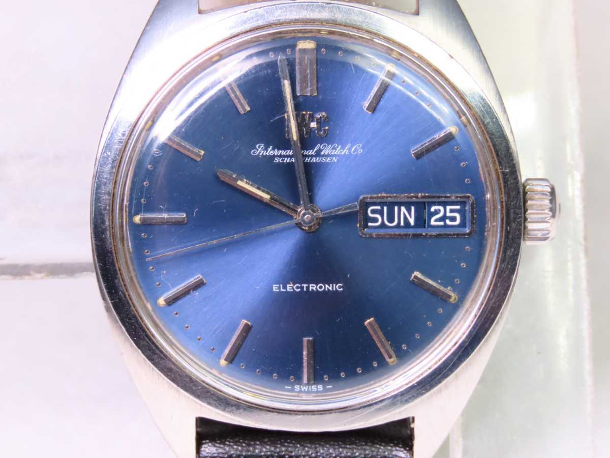 ■♪稼働 電池新品 メンズ ビンテージ 高級超レア！ＩＷＣ エレクトロニック ELECTRONIC デイデート音叉 ベルト新品