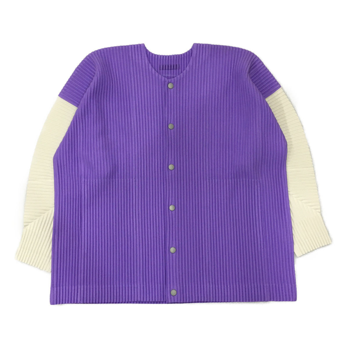 ☆ ISSEY MIYAKE BLOCK ノーカラー 長袖カーディガン バイカラー