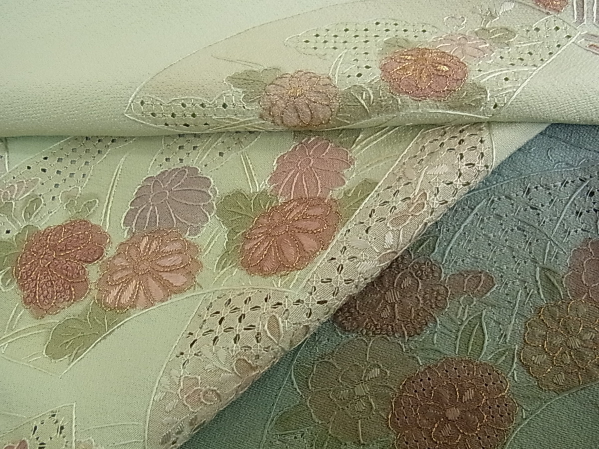 花美人■中国三大刺繍　スワトウ・汕頭相良刺繍　訪問着　単衣　地紙花文　暈し染め　逸品　ic2774