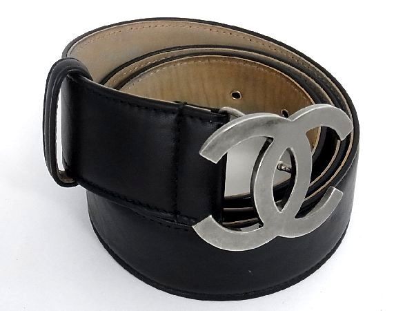 1円 CHANEL シャネル ココマーク アイコン レザー シルバー金具 85/34 
