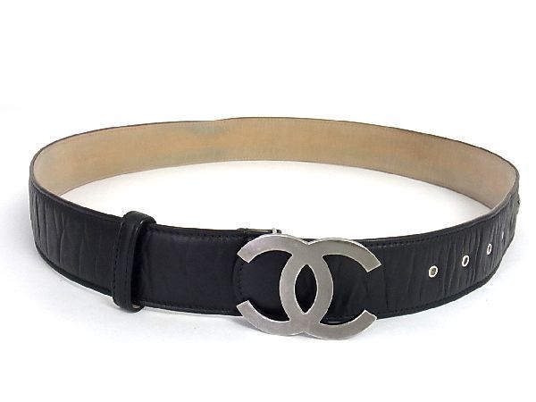 1円 CHANEL シャネル ココマーク アイコン レザー シルバー金具 85/34 
