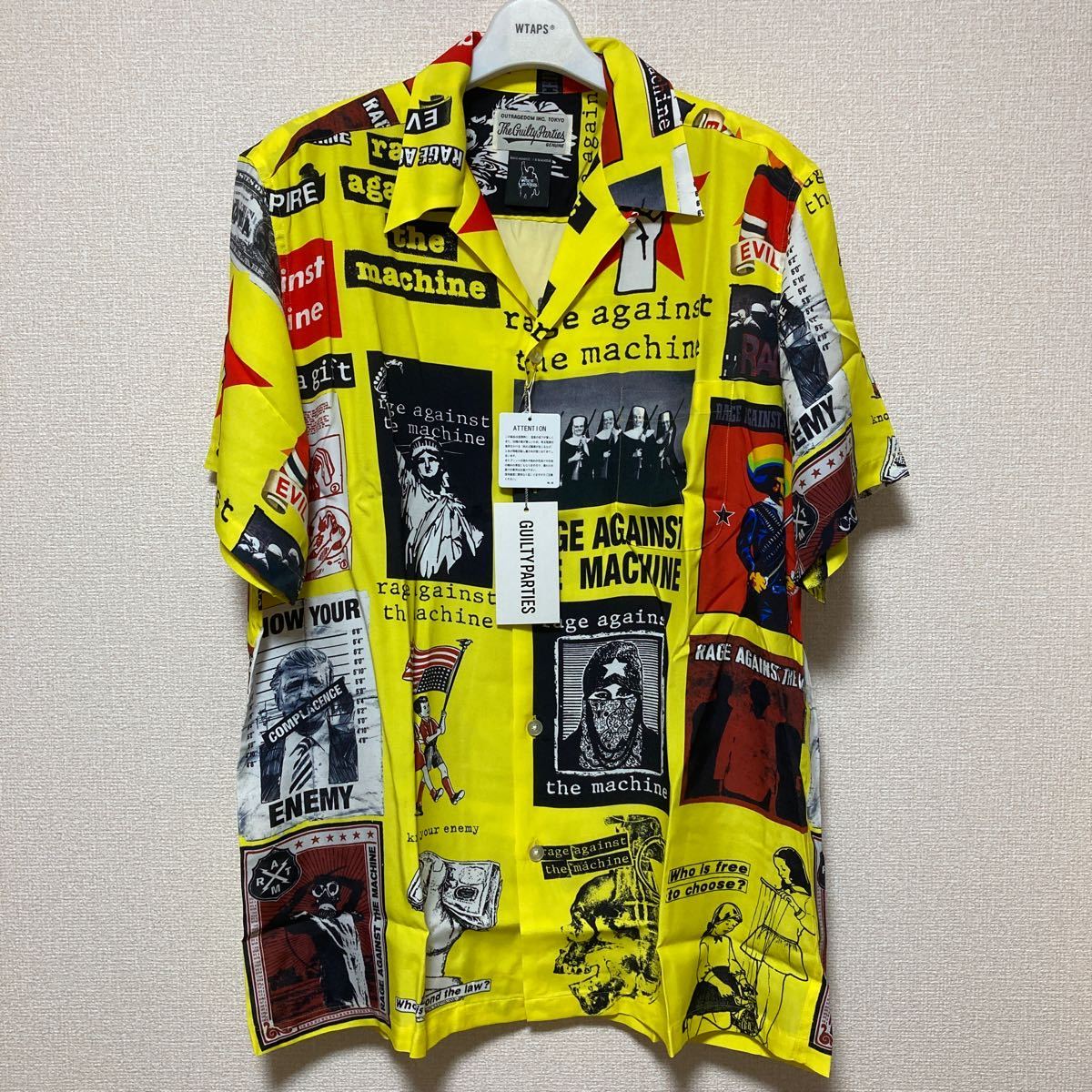 ★国内正規品★【新品】RAGE AGAINST THE MACHINE WACKOMARIA ワコマリア ハワイアンシャツ L 黄 アロハ 刺繍 半袖 天国東京 XL