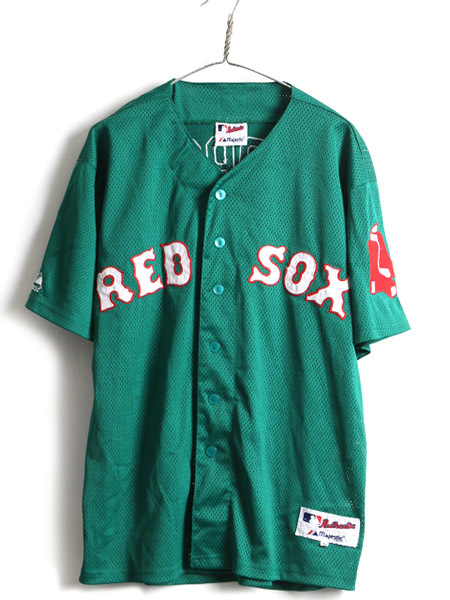 MLB オフィシャル ■ Majestic ボストン レッドソックス 半袖 ベースボール シャツ ( 48 メンズ XL 程) 古着 ゲームシャツ ST.PATRICKS DAY