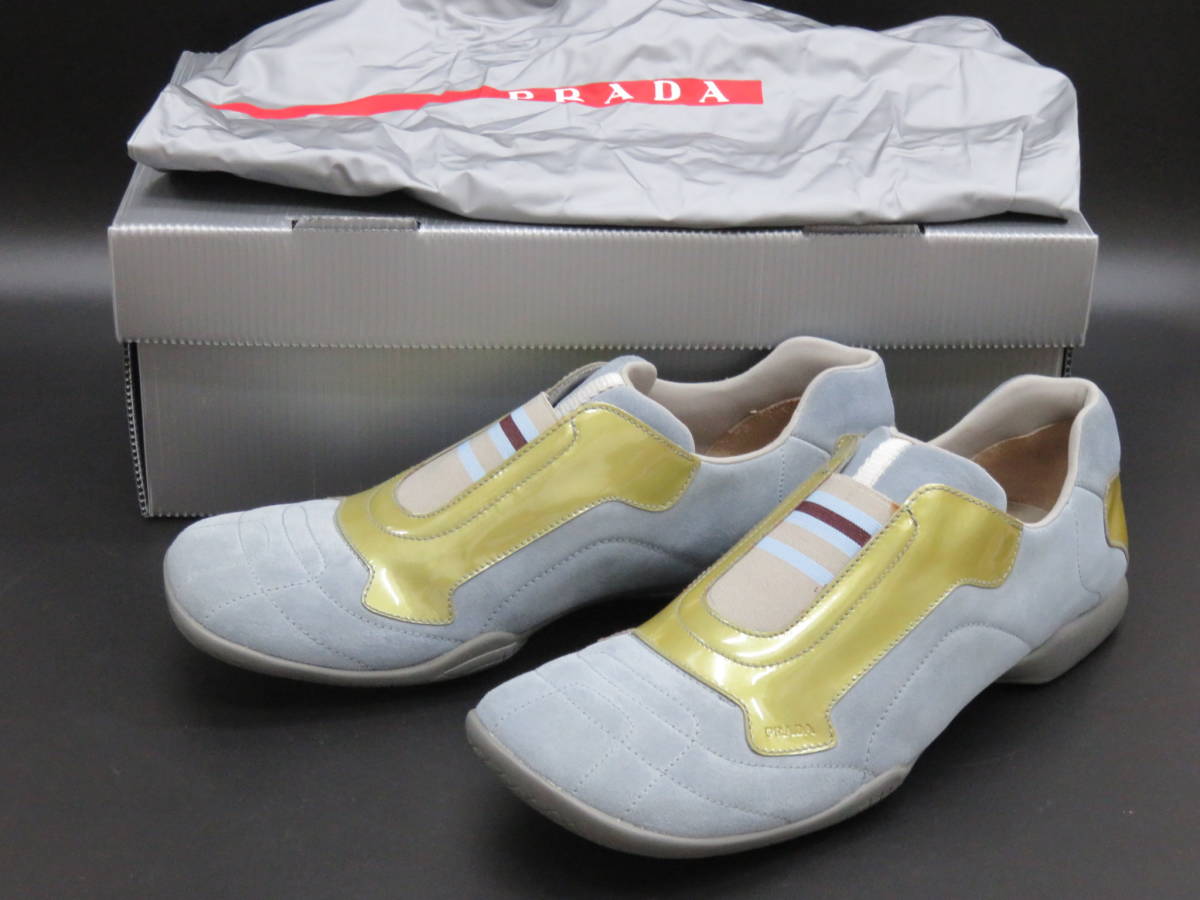 PRADA プラダ プラダスポーツ スエード×パテントレザー スニーカー メンズ 靴　 シューズ グレー系　8.5 26.5cm