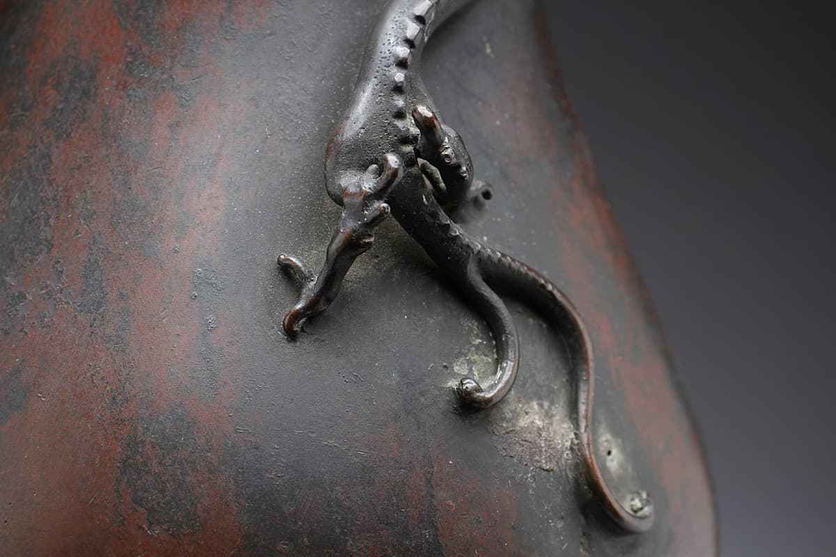 CX203 時代物 銅製 雨龍高盛上文 銅花瓶 高25.9cm 重1.6kg・銅浮雕蟠龍