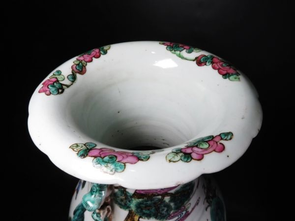 91】中國 古玩 清朝期～ 古渡 人物図色絵 大花瓶（うぶ品／買取品） 大