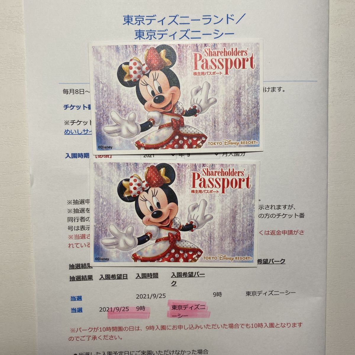 ◇9月25日(土)当選☆東京ディズニーシー☆ペアチケット1day ◇9月25日(土)当選☆東京ディズニーシー☆ペアチケット1day