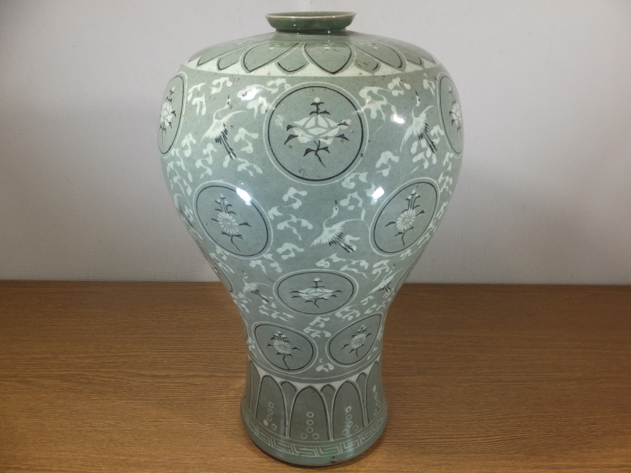 □観心・時代旧蔵□C681朝鮮珍品旧蔵 朝鮮美術 高麗磁 青磁白黒象嵌鳥