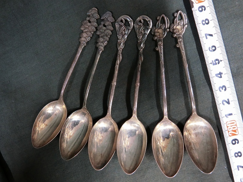 A2917 服部時計店 銀製 STERLING SILVER刻印 松竹梅文 スプーン6本73g A2917 服部時計店 銀製 STERLING SILVER刻印 松竹梅文 スプーン6本73g